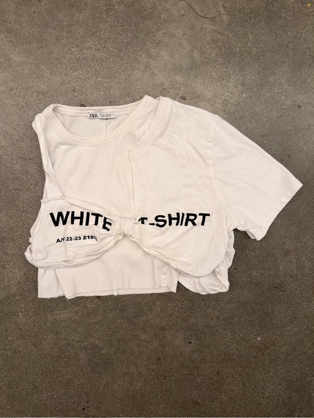 Zara White Graphic Knot Crop Top